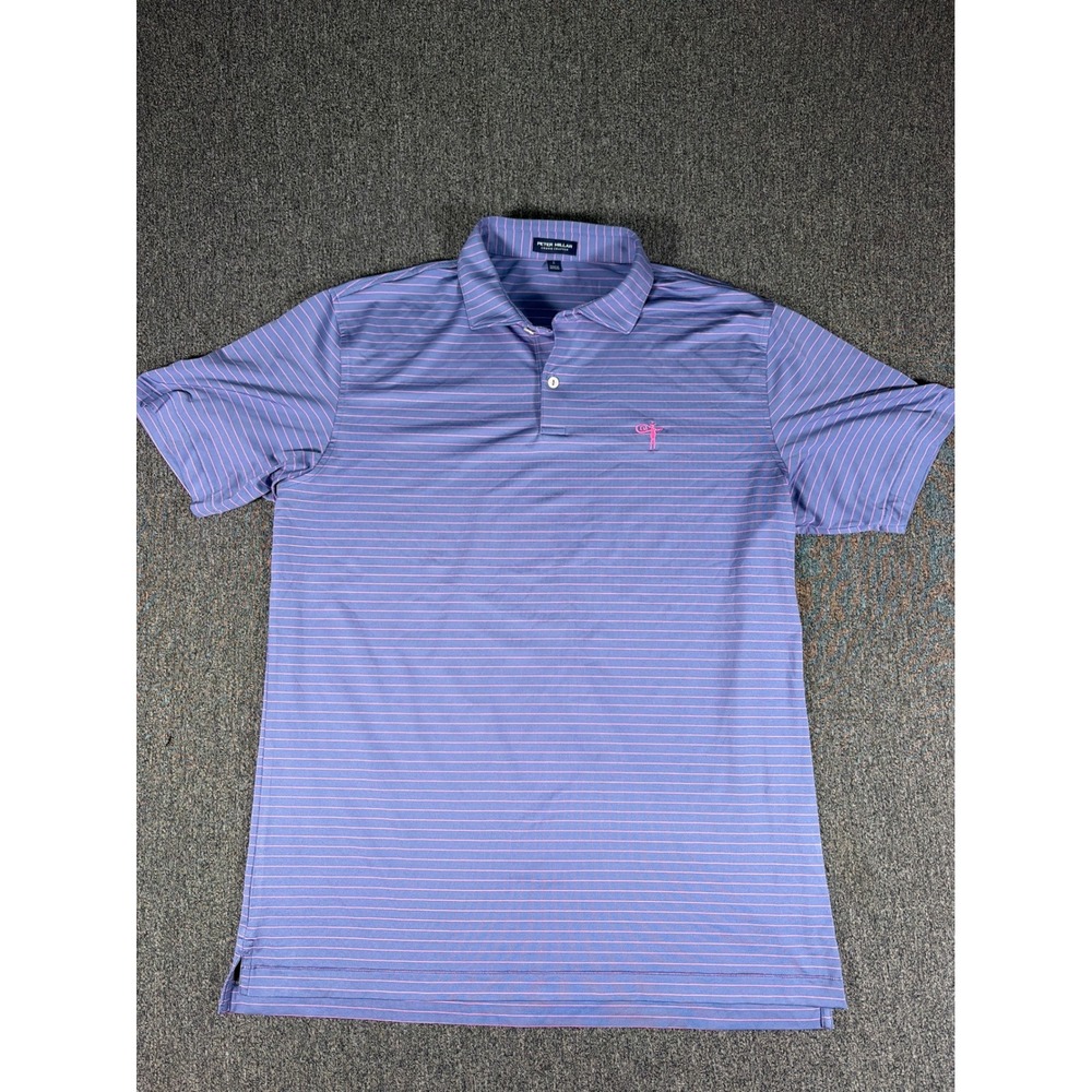 Peter Millar Crown Crafted Mens Large Blue Pink Striped Performance Golf Polo